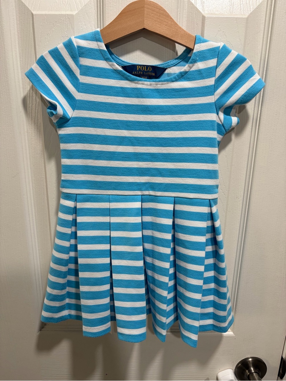 Polo by Ralph Lauren Girls' Turquoise and White Striped Pleated Dress